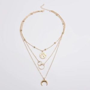 Geometric Gold plated Necklace Set. Crescent, Hope, Earth
